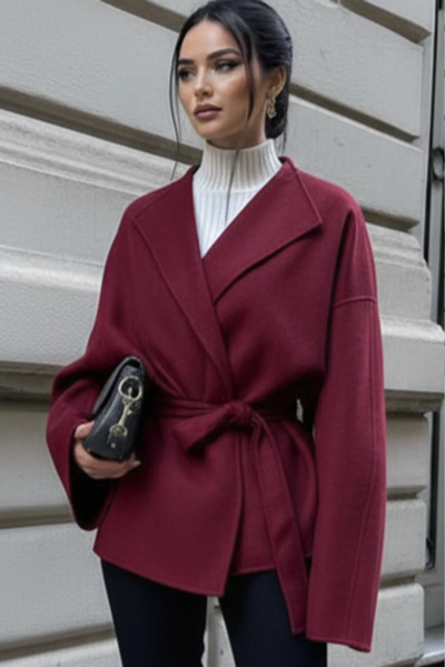civetta Adın Oversized Waist-Tied Jacket - Claret Red