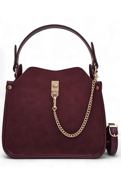 Evident Burgundy Nubuck Chain Accessory Detailed Hand & Shoulder Women's Bag