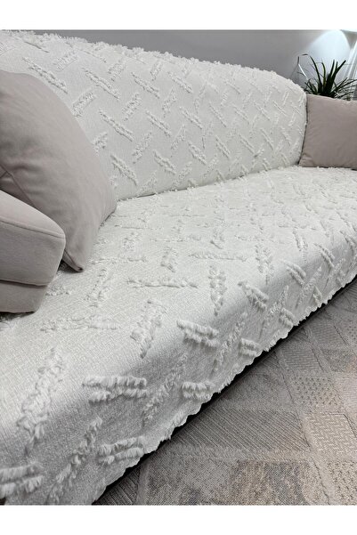 ŞENER HOME Husă pentru canapea extensibilă cu ciucuri din chenille cu barbă Limi