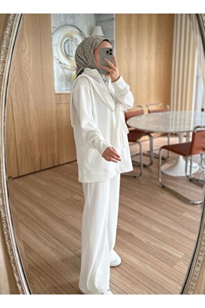 KÜBRA 3-Piece Set with Shoulder Scarf, White Color