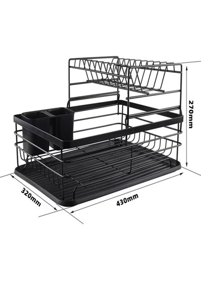 FLYROAD Black Dish Drying Stand Over Sink 2-Tier Large Capacity Organizer Rack with Utensil Holder