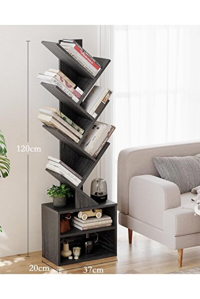 Gogoya 6-Tier Tree Bookshelf with Storage Cabinet, Narrow Floor-Standing Bookcase