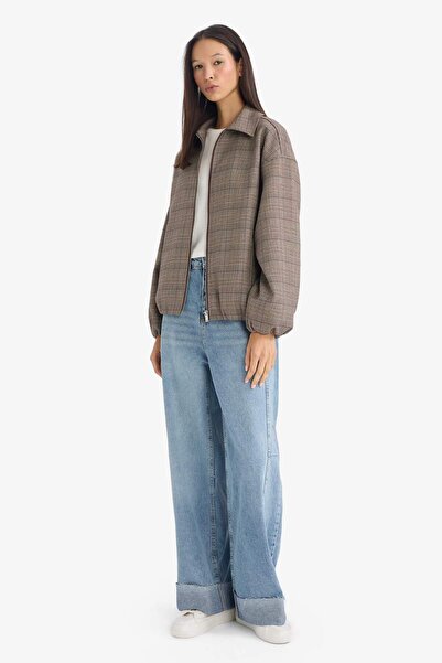 DeFacto Zippered Checkered Taffeta Jacket G2872Ax25Wn