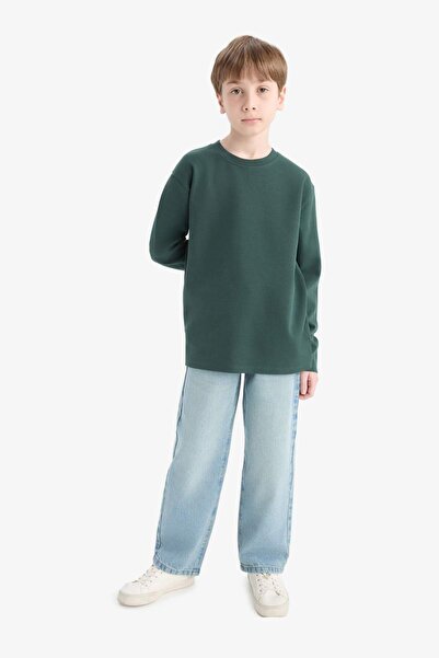 DeFacto Boys' Crew Neck Basic Plain Long Sleeve School T-Shirt E9661A825Au