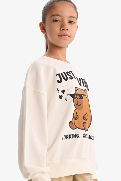 DeFacto Girl's Relax Fit Crew Neck Printed Sweatshirt G3406A825Wn