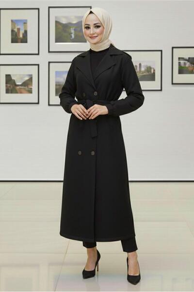 TRENDTESETTÜR Women's Black Belted Trench Coat t 4585
