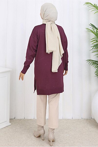 TRENDTESETTÜR Women's Plum Baklava Patterned Long Cardigan t 6423