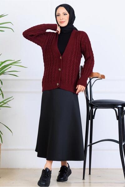 TRENDTESETTÜR Women's Burgundy Knitwear Cardigan t 0004