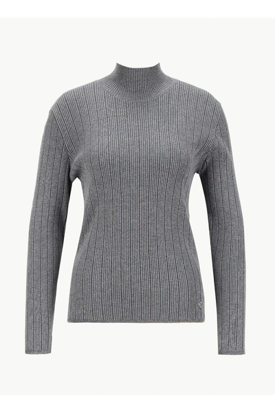 Mustang Yarım balıkçı Yaka Basic Düz Gri Kazak Kadın M5WL-KZK1079