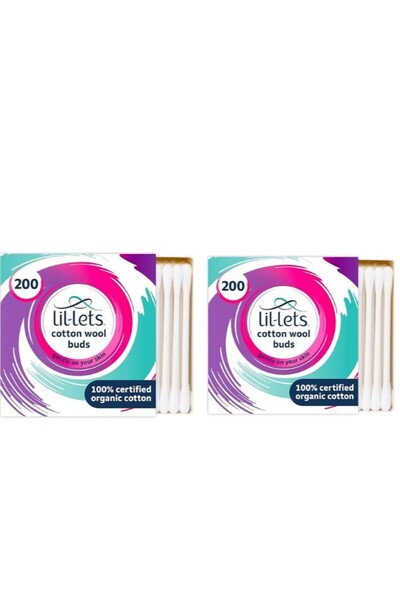 Lil-Lets Cotton Wool Buds, Certified Organic, 100% Pure Cotton Wool Tips-200 x 2