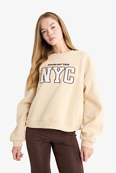 DeFacto Sweatshirt regular fit cu guler rotund și imprimeu G5491AX25CW