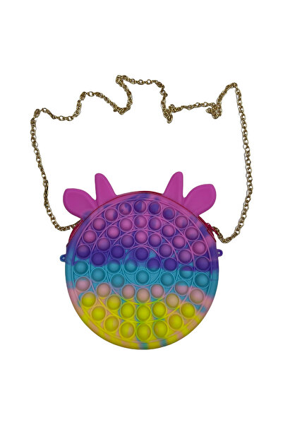 Krista Geantă pentru copii cu lanț auriu și fermoar Pop It Macaroons, piele de vacă