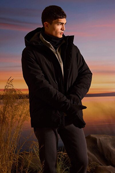 DeFacto Water Repellent Regular Fit K Hooded Zippered Inside Pocket Plush Coat E9248Ax25Wn