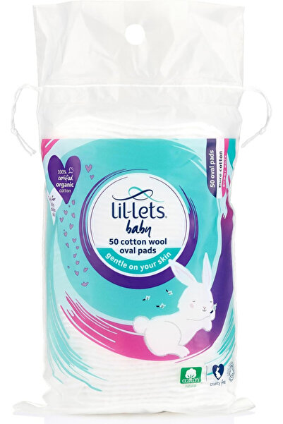 Lil-Lets Baby Cotton Wool Oval Pads, Certified Organic, 100% Pure Cotton Wool-Pack of 50 Oval Pads