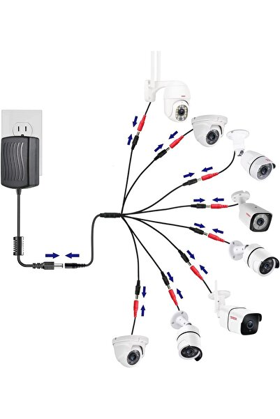 Generic 1-to-8 Outlet Power Splitter Cable, 2-Pack, 5.5mm x 2.1mm Plug, for CCTV Camera and LED Strip