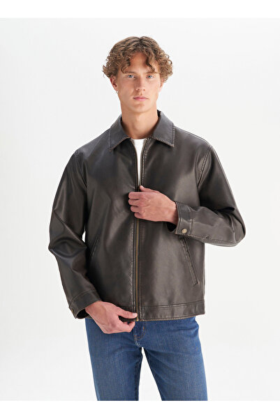 WRANGLER Koyu Kahve Erkek Deri Ceket W252043924 Kahverengi Deri Ceket