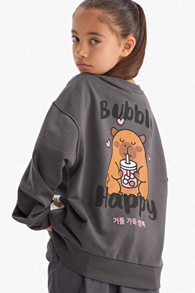 DeFacto Girl's Oversized Wide Fit Crew Neck Back Printed Sweatshirt G3405A825Wn