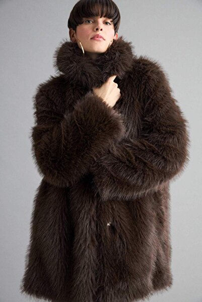 DeFacto Regular Fit Zippered Faux Faux Fur Coat F3396Ax25Wn