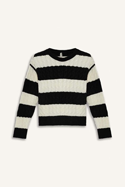 DeFacto Girls' Crew Neck Striped Knitwear Sweater F2749A825Wn