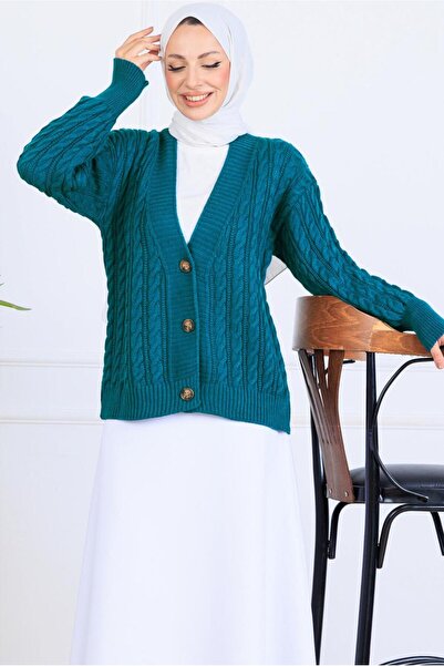 TRENDTESETTÜR Women's Blue (Petrol) Knitwear Cardigan t 0004
