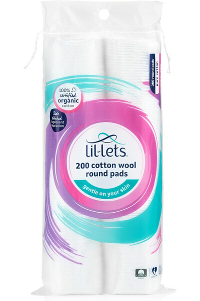 Lil-Lets Cotton Wool Round Pads, Certified Organic, 100% Pure Cotton Wool-200...