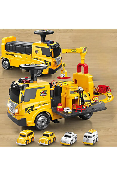 LUDIRO 4 in 1 Ride-On Truck, Interactive Circuit and Crane, With Multifunctional Steering Wheel, Lights and Sounds