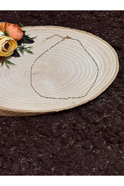 golden takış قلادة من الفولاذ المطرز باللون الأزرق