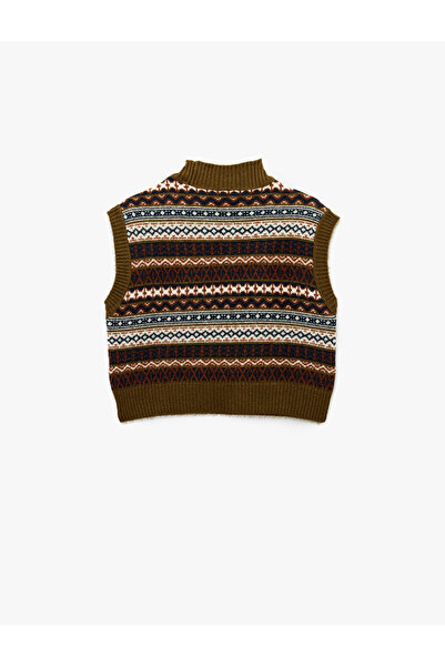 Koton Jacquard Sleeveless Mock Neck Knitwear Sweater