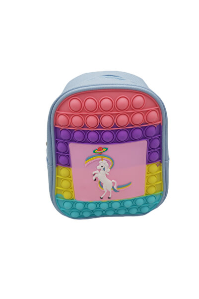 LUDIRO Ghiozdan Prescolari, Pop It Now, Unicorn, 2 Barete Ajustabile, 19x23x10 cm, Albastru, + 3 Ani