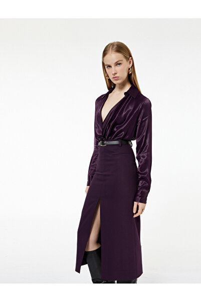 Koton Fleto Midi Pencil Skirt with Pocket and Slit Detail