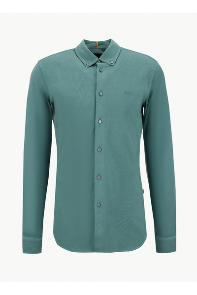 BOSS Slim Fit Düğmeli Yaka Haki Erkek Gömlek Myjersey_M