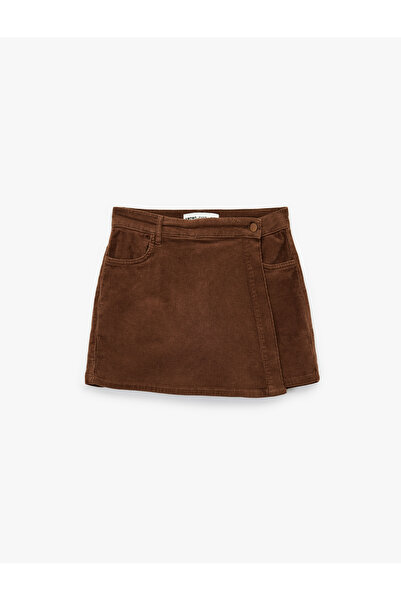 Koton Buttoned Velvet Mini Skirt with Pocket Detail