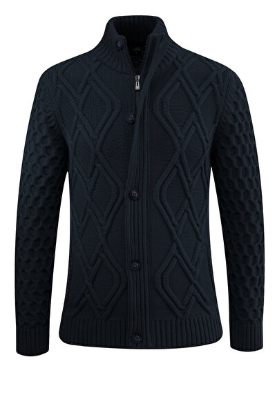 Çizgi Triko Men's Thick Knitwear Cardigan Classic Fit with Buttons and Zippered Pockets - 5248m
