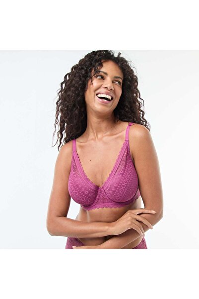 KİABİ حمالة صدر دانتيل بتغطية كاملة وكأس نصف وردي