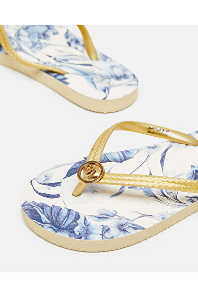 REDTAG Women Gold Floral Print Flip flop
