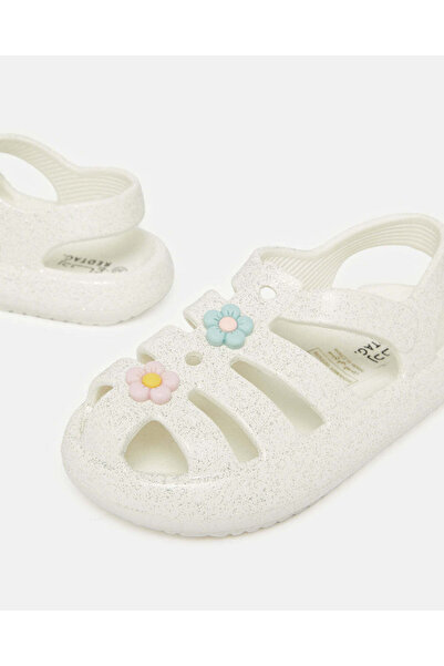 REDTAG Girls White Embellished Floral Clog