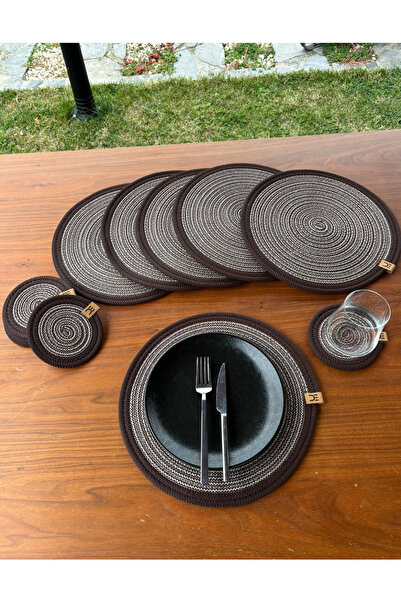Home Inn Home Textile Wicker Look 12-Piece Tableware Set – Plate and Coaster Set