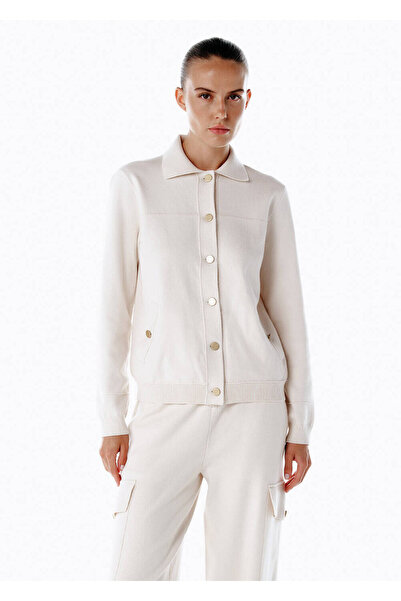 Knitss Button Closure Cream Knitwear Sports Jacket