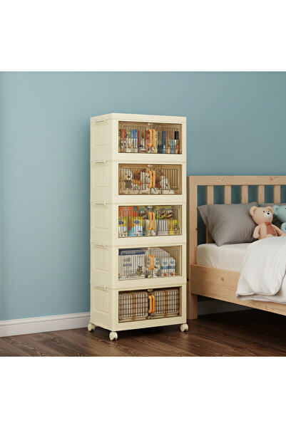 Sinyin 5-Tier Folding Storage Cabinet with Wheels, Multi-Layer Large Capacity...