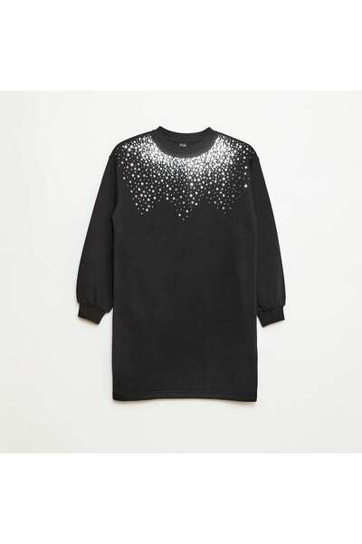 KİABİ فستان من الصوف مع تطريز بالترتر باللون الأسود