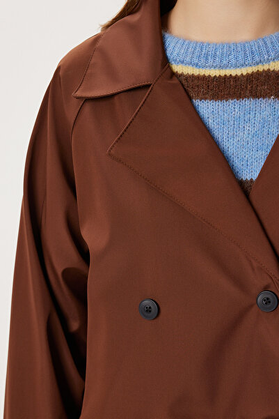 Lovelyİstanbul Double-Breasted Short Trench Coat Lmk0002 Brown