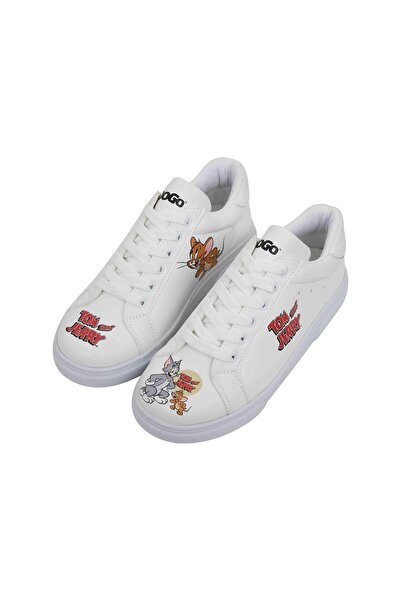 Dogo Women's Vegan Leather White Sneakers - Warner Bros Tom and Jerry Design
