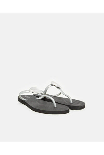 REDTAG Women Black With Silver Buckle Trim Flip Flop