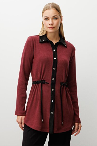 Moda İlgi Modailgi Triko Ve Süet Karışımlı Belden Tünelli Lase Nakış Vetrok D...