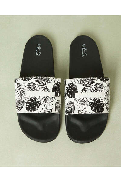REDTAG Men Black And White Printed Slide