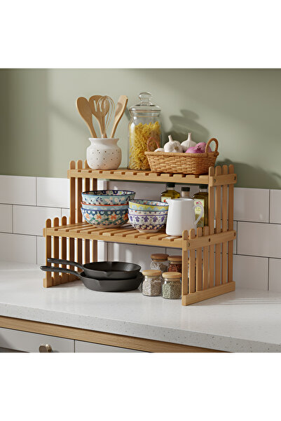 Cozy Nest 2-Tier Bamboo Storage Shelf Compact MultiPurpose Organizer for Kitchen Makeup Bathroom & Living Room