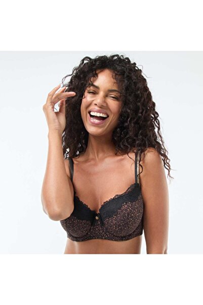 KİABİ حمالة صدر مطبوع بسلك داخلي وكأس كامل باللون البني