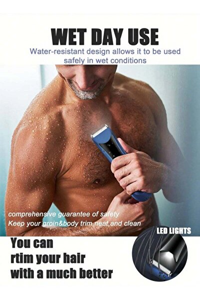X SPRING Body Hair Trimmer for Men,Safe Shaver Rechargeable Waterproof Wet/Dry Use, LED Display,Blue