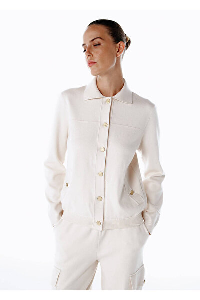 Knitss Button Closure Cream Knitwear Sports Jacket