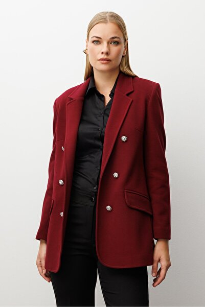 Moda İlgi Modailgi Mono Yaka Cep Kapaklı Uzun Ceket Bordo